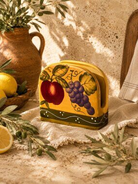 Casa Vero Hand Painted Tuscan Fruit Ceramic Napkin Holder